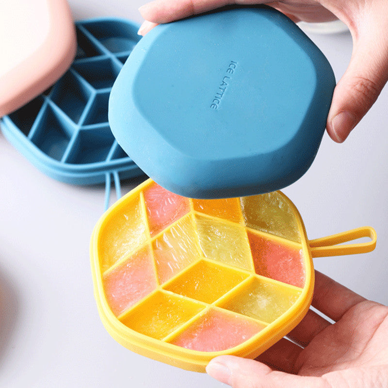 Silicone 12 Cavity Hexagon 3D Ice Mold DIY Popsicle Mould Ice Cream Makers Storage Box